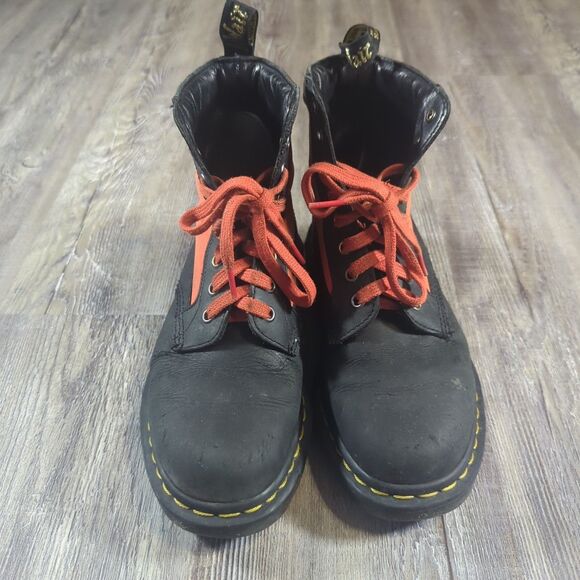 Dr. Martens 1460 Panel Made in England Leather Lace Up Boots Black Orange Mens 6 main image 11